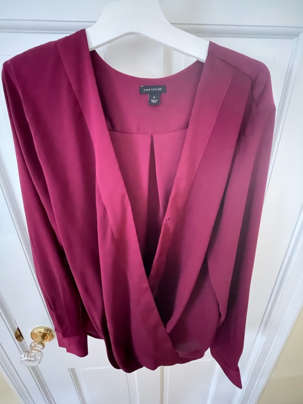 Ann Taylor Draped Burgundy Crossover Blouse